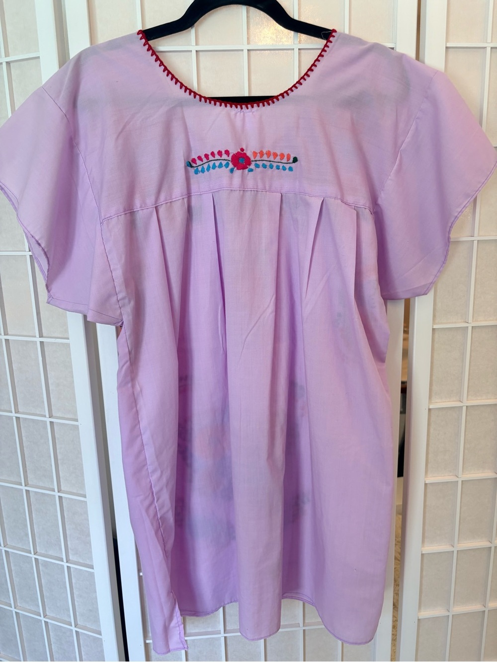 Lavender Embroidered Mexican Peasant Dress with Multicolor Floral Detail - Picture 2 of 3